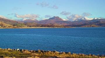 The view from Gairloch across to Kerrysdale Bay and the Torridons in the distance